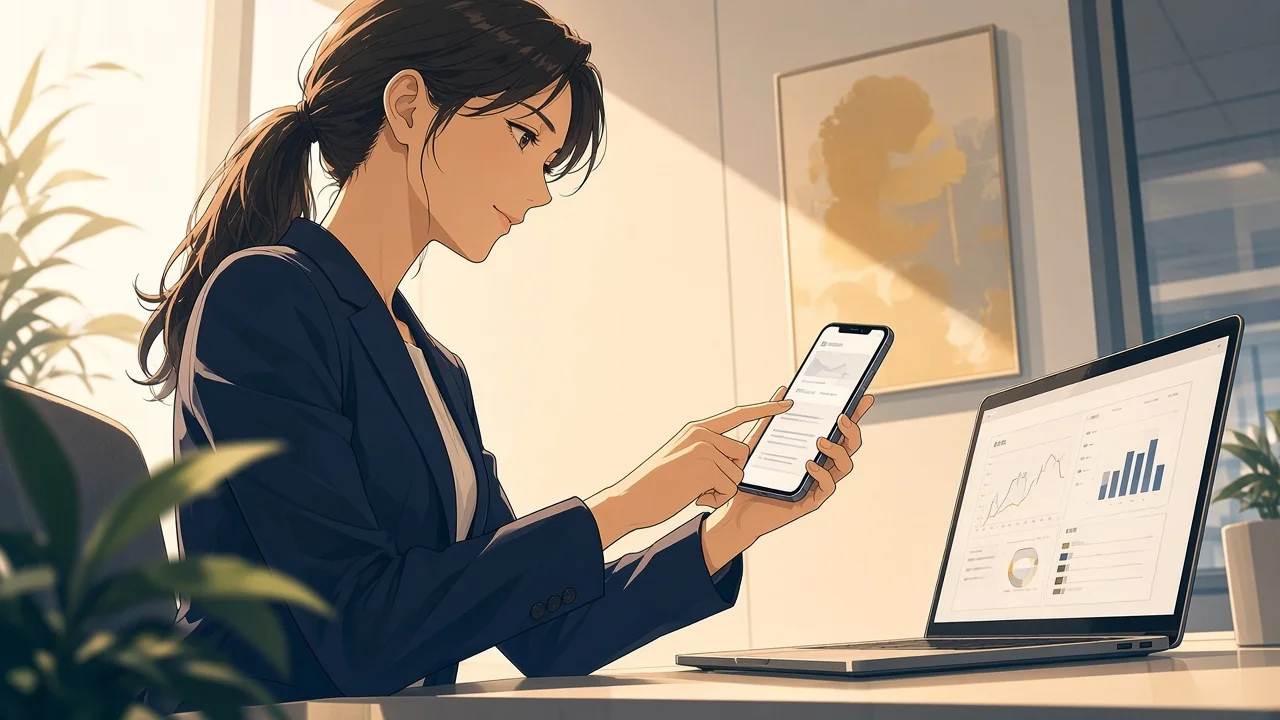 A user texting an assistant while checking a completed task