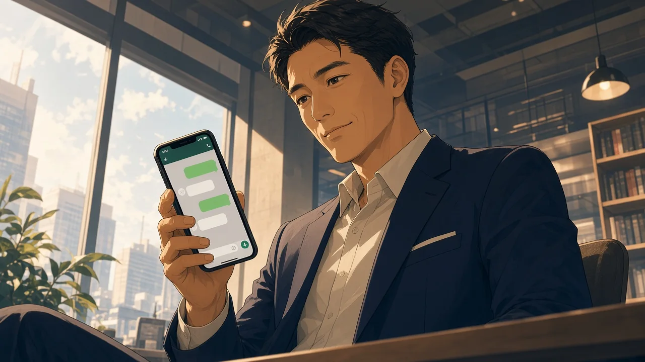 A user reading a green chat interface on a phone