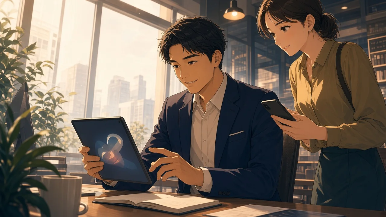 Two readers following technology news on a tablet
