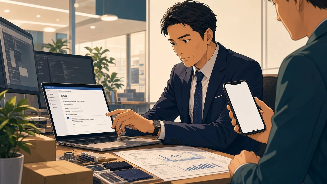 A business professional reviewing supplier email on a laptop
