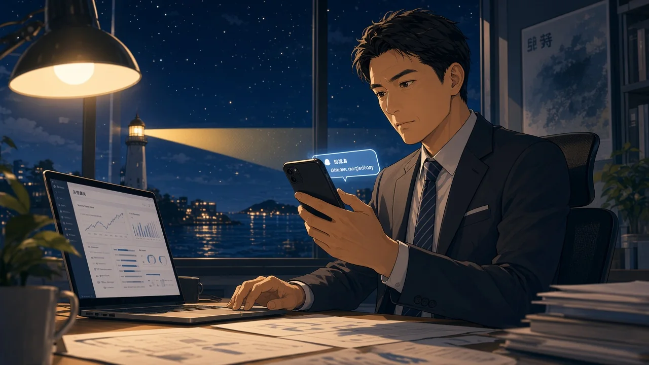 A professional checking a relevant phone alert