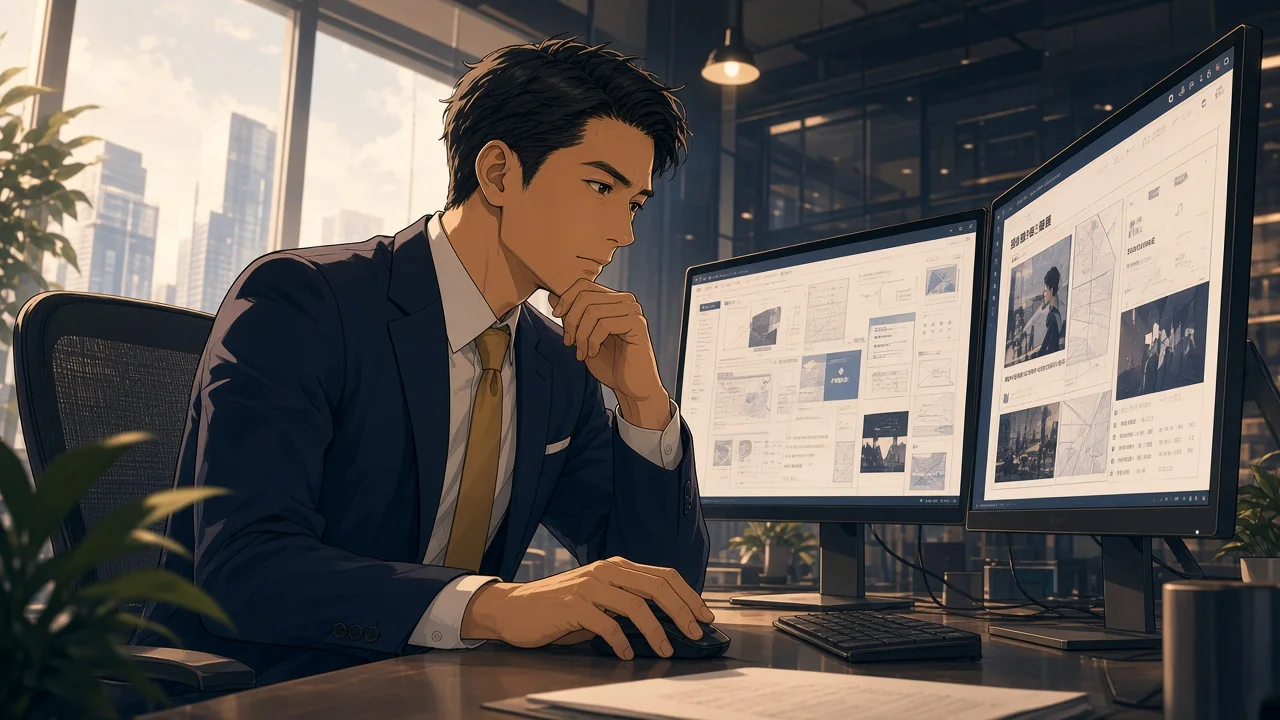 A professional checking website pages across monitors